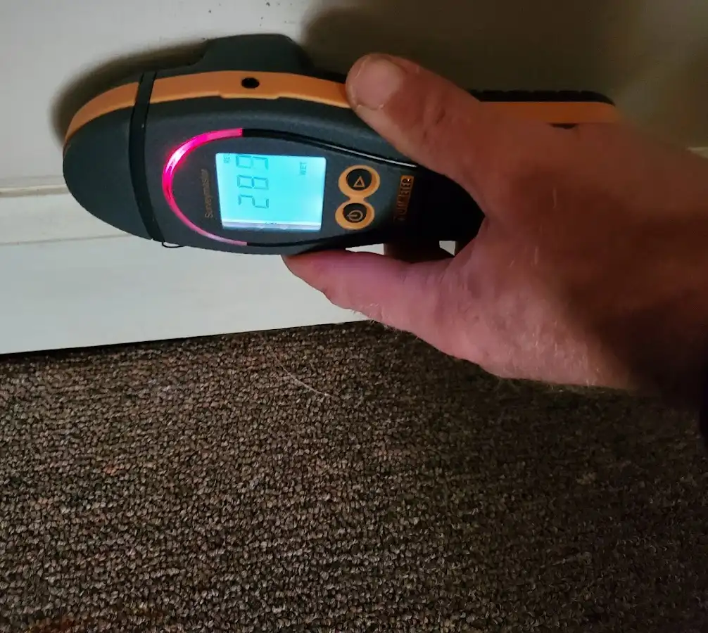 Moisture detection at baseboard during Burst Pipe Cleanup in Burton